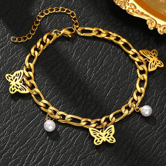 Pearl Butterfly Delicate Stainless Steel Bracelet - Velora