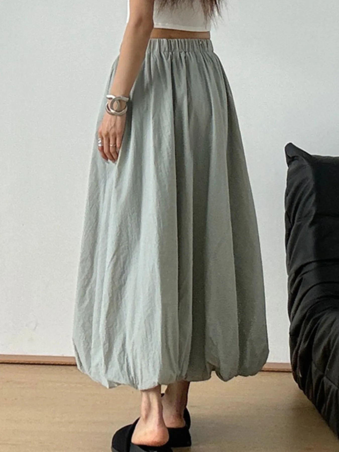 Elastic Waist Bubble Hem Maxi Skirt - Velora