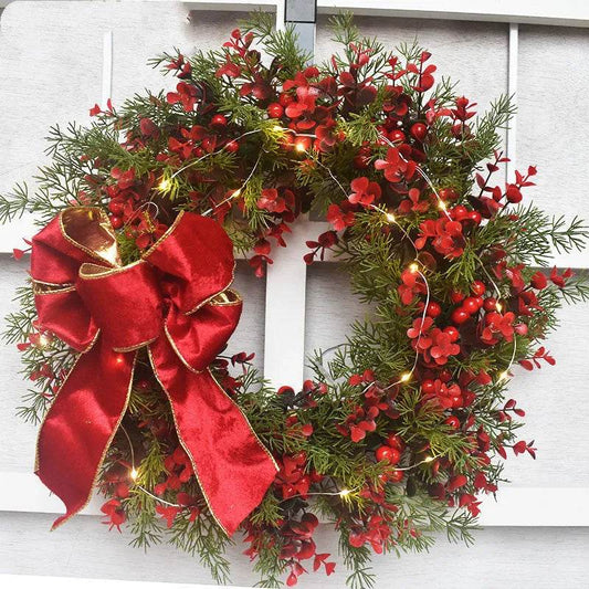 Artifical Cherry Pattern Wreaths Christmas Wreath Red Door Wreath Wall Hanging Garland Ornaments Rattan Circle Wall Decoration - Velora