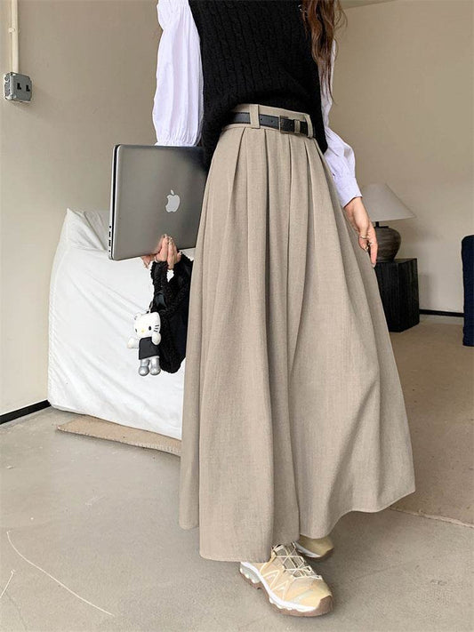 Women's All-matching Slim Fit Temperament Pleated Maxi Skirt - Velora