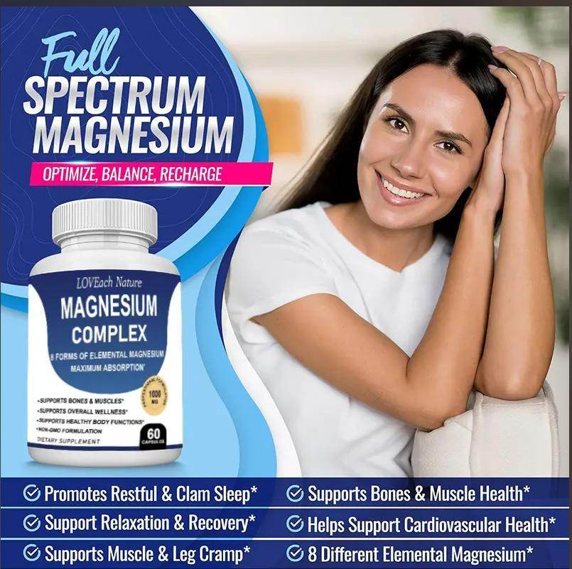 Magnesium Complex Supplement With Multiple Elemental Magnesium 90 Capsules - Velora