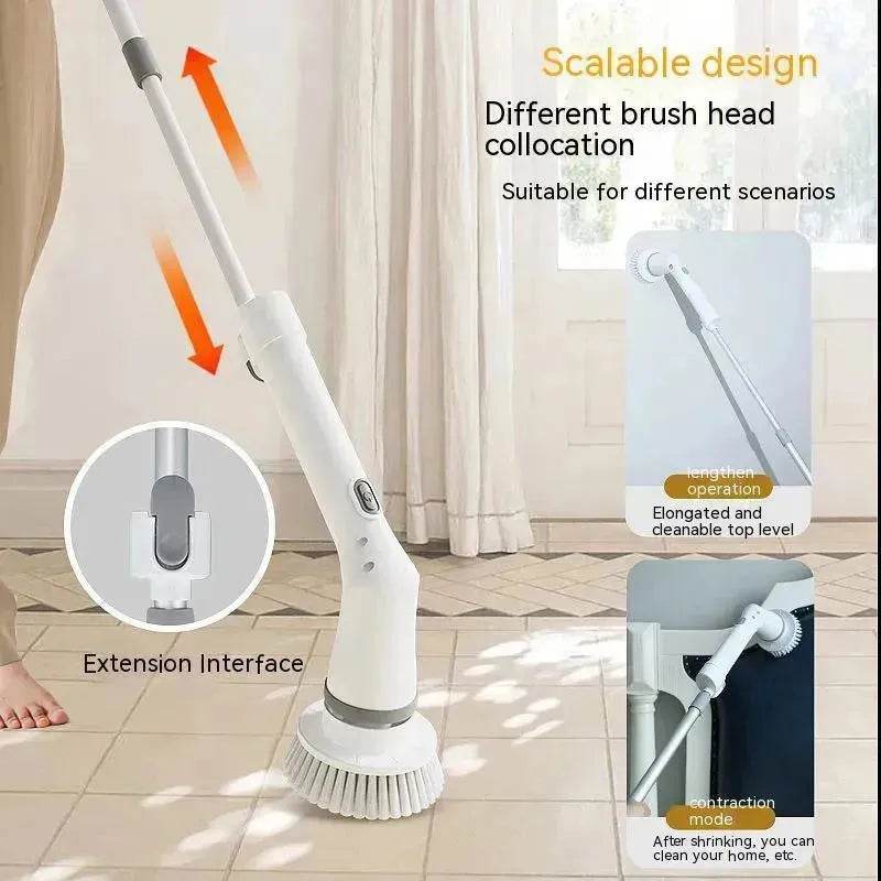Electric Scrubber Cleaning Wall Long Hadle Elbow Telescopic Multifunction Cleaning Brush - Velora