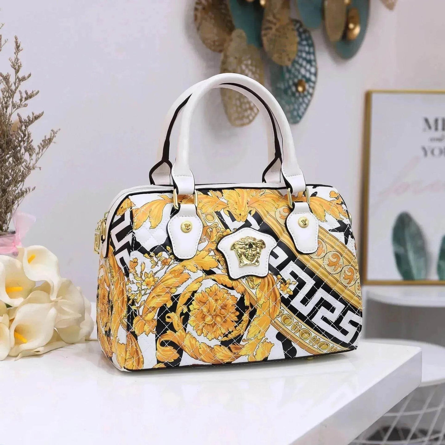 Elegant Explosive Style Ladies Boston Printed PU Leather Vintage Women Handbag - Velora