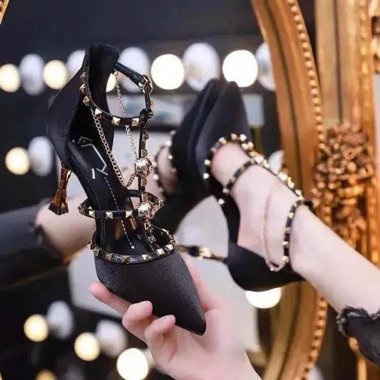 Elegant Pointy Luxury Fairy High Heel Stiletto Shoe Wedding Shoe Party Shoe One-Line strap Buckle Sandal Shoe - Velora