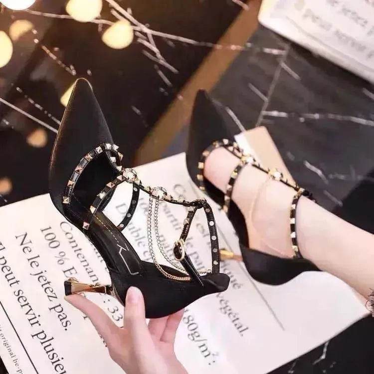 Elegant Pointy Luxury Fairy High Heel Stiletto Shoe Wedding Shoe Party Shoe One-Line strap Buckle Sandal Shoe - Velora
