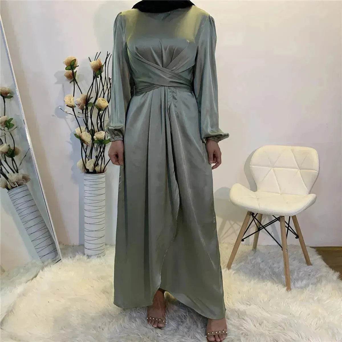 Elegant Solid Color Abaya Dress Robe for Arab Dubai Turkey Middle East Women. - Velora