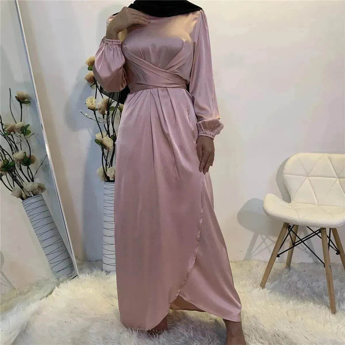 Elegant Solid Color Abaya Dress Robe for Arab Dubai Turkey Middle East Women. - Velora