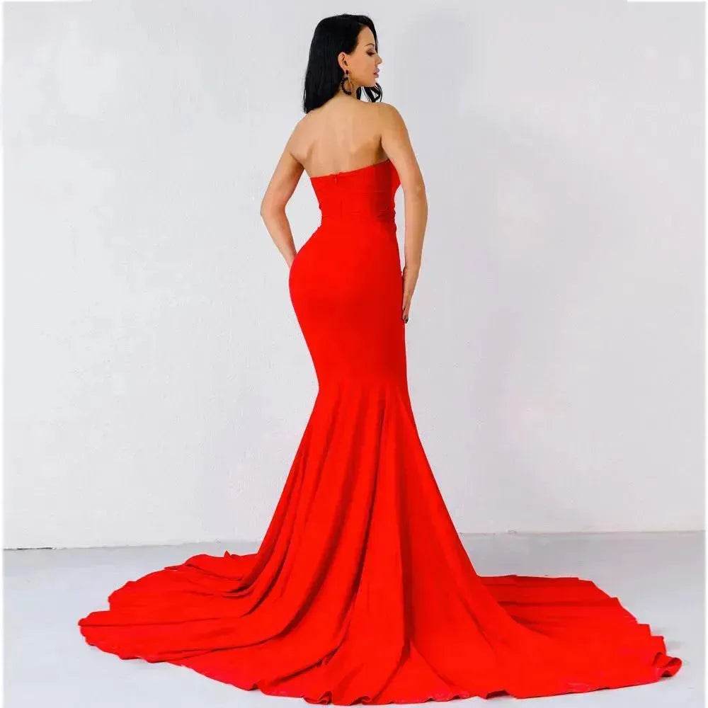Elegant Strapless Bodycon Dress Bridesmaid Dress Evening Dinner Party Split Long Dress for Women - Velora