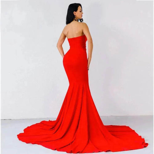 Elegant Strapless Bodycon Dress Bridesmaid Dress Evening Dinner Party Split Long Dress for Women - Velora