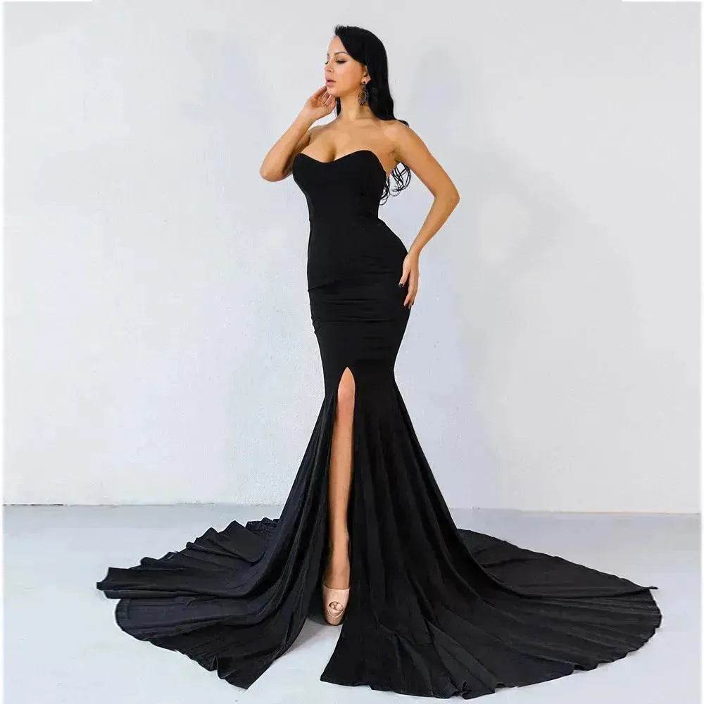 Elegant Strapless Bodycon Dress Bridesmaid Dress Evening Dinner Party Split Long Dress for Women - Velora
