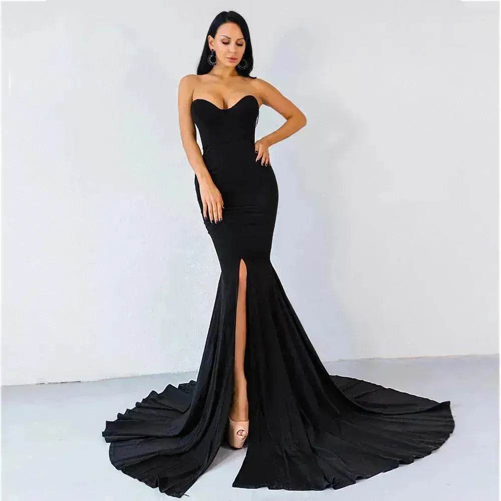 Elegant Strapless Bodycon Dress Bridesmaid Dress Evening Dinner Party Split Long Dress for Women - Velora