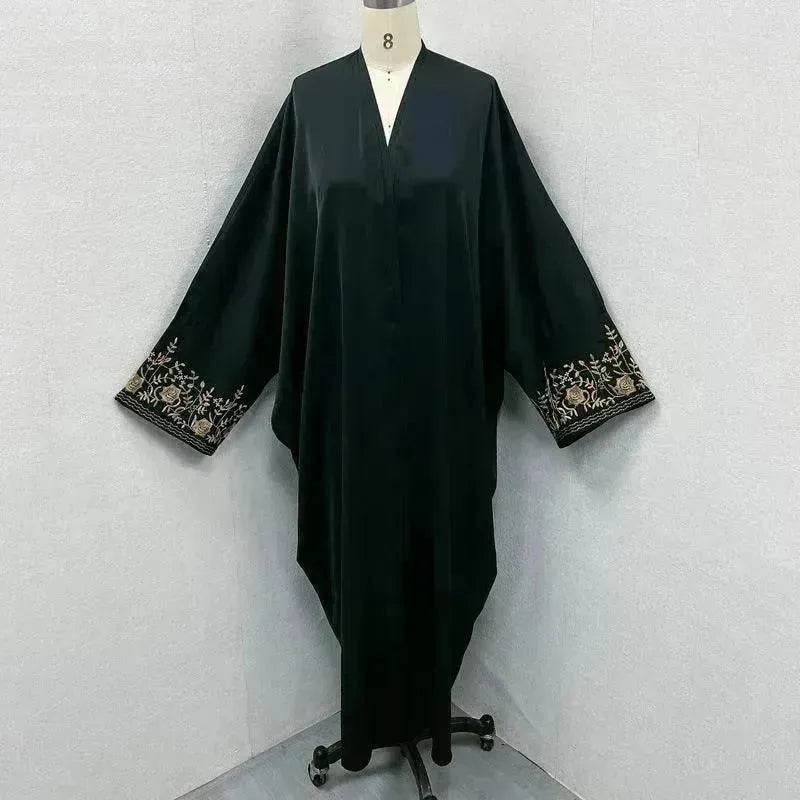 Embroidered Sleeve Loose Cardigan Abaya Dress Robe for Arab Dubai Turkey Middle East Women - Velora