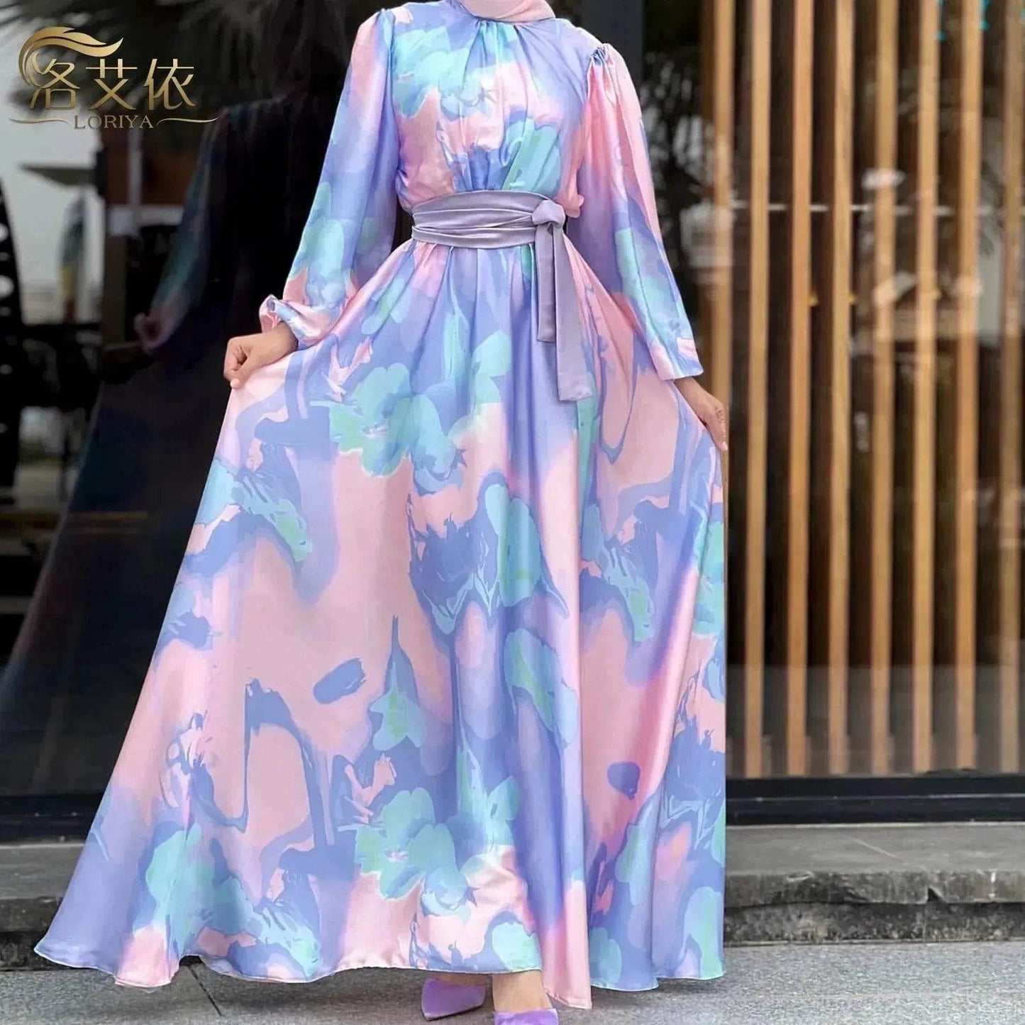European And American Dubai Middle East Pure Beautiful Printed Dress, Ankle-length Printed Maxi Dress Fashionable Abaya Dress - Velora