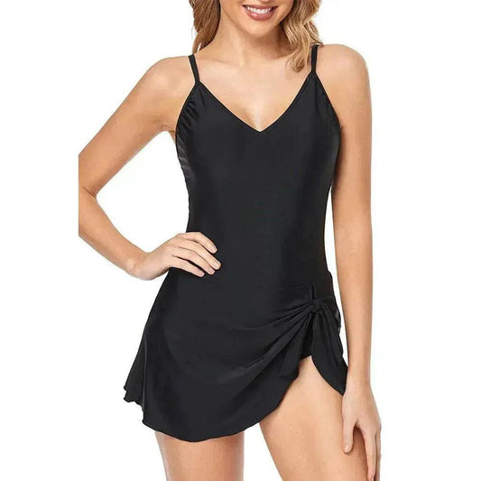 European And American Fashion Pure Color Slimming Flab Hiding Push Up Dress Women's Summer Swimsuit - Velora
