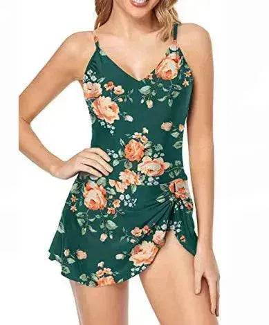 European And American Fashion Pure Color Slimming Flab Hiding Push Up Dress Women's Summer Swimsuit - Velora