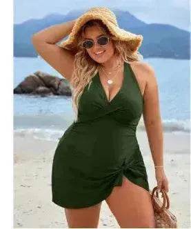 European And American Fashion Pure Color Slimming Flab Hiding Push Up Dress Women's Summer Swimsuit - Velora