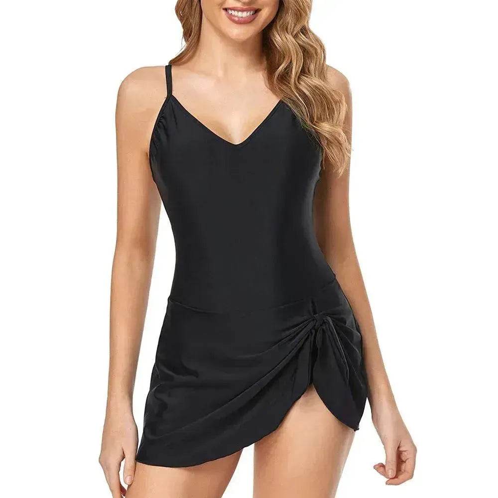 European And American Fashion Pure Color Slimming Flab Hiding Push Up Dress Women's Summer Swimsuit - Velora