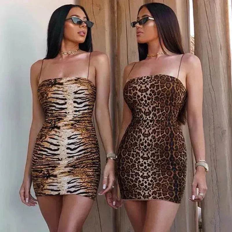 European And American Leopard Print Sleeveless Mini Dress - Velora
