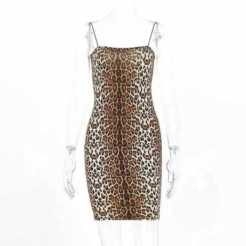 European And American Leopard Print Sleeveless Mini Dress - Velora