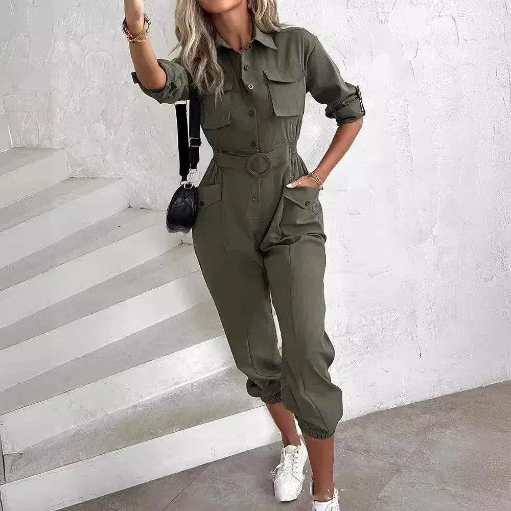 European And American New Women's Clothes Waist-tied Leisure Cargo Jumpsuit - Velora