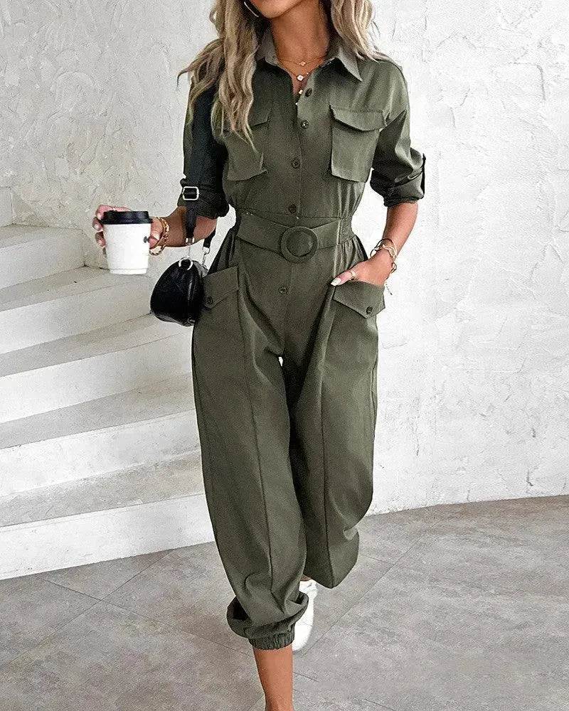 European And American New Women's Clothes Waist-tied Leisure Cargo Jumpsuit - Velora