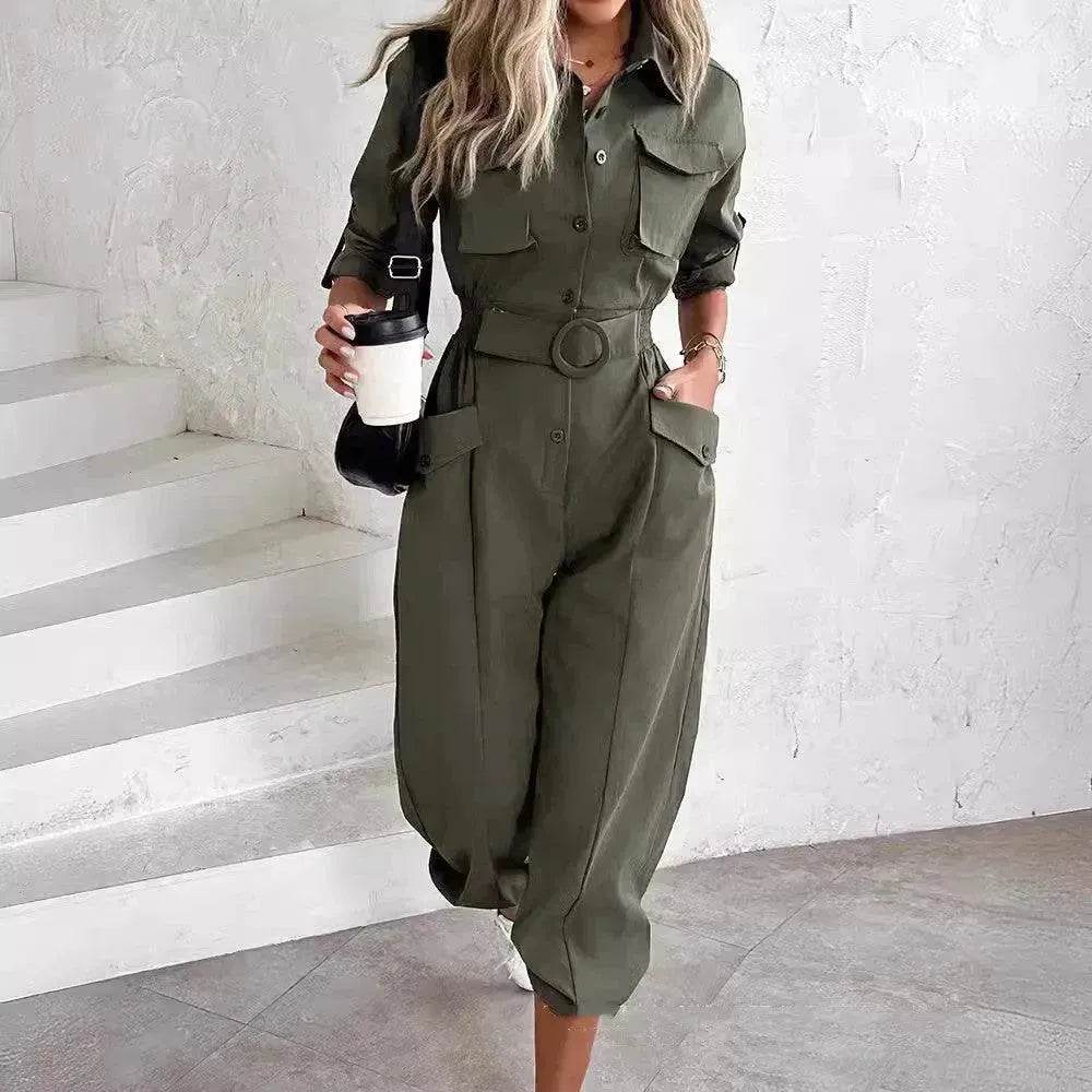 European And American New Women's Clothes Waist-tied Leisure Cargo Jumpsuit - Velora