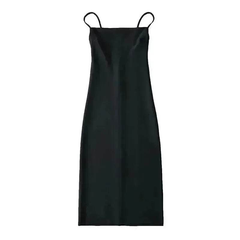 European And American Style Sold Color Sleeveless Midi Suspender Split Dress - Velora