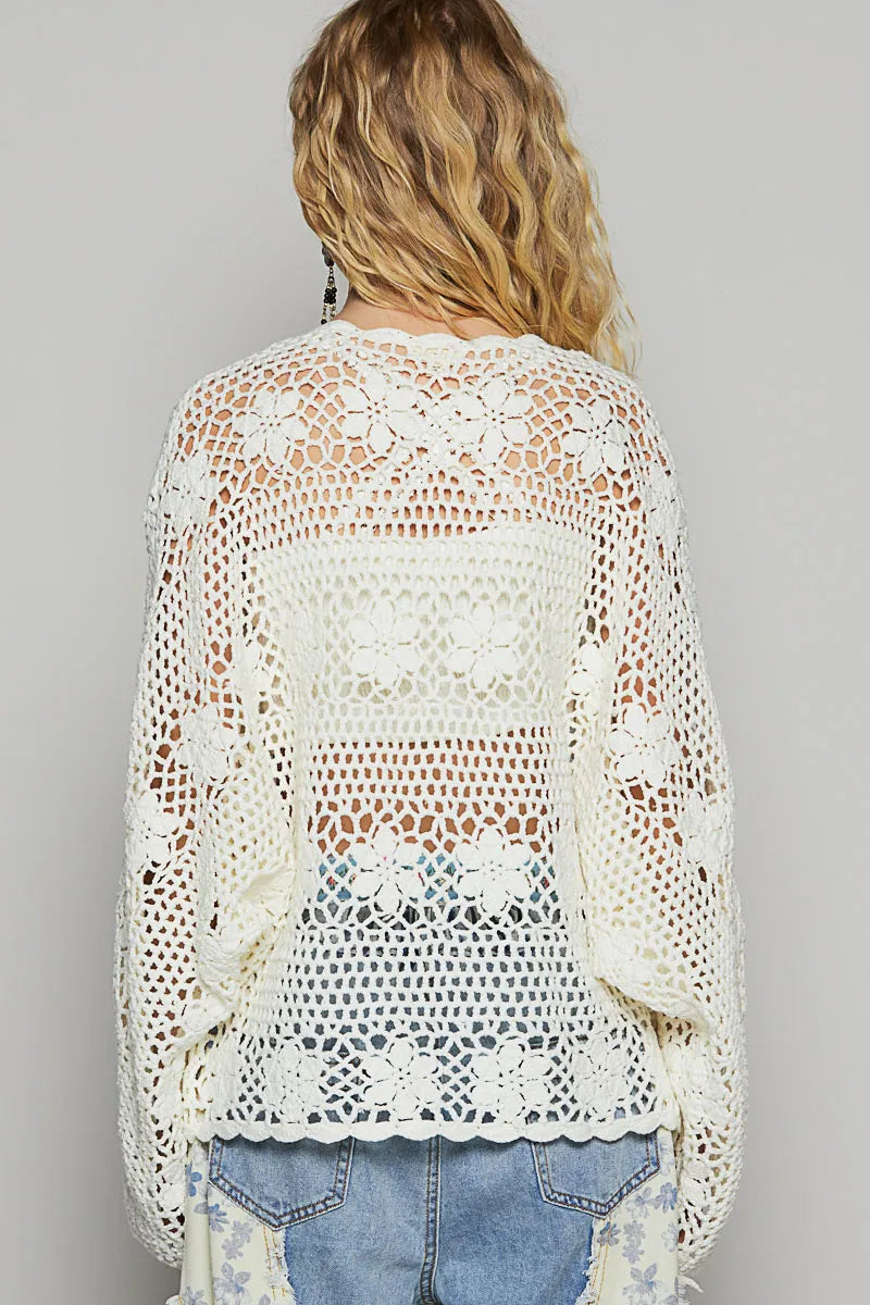 POL Crochet Open-Front Cardigan - Velora