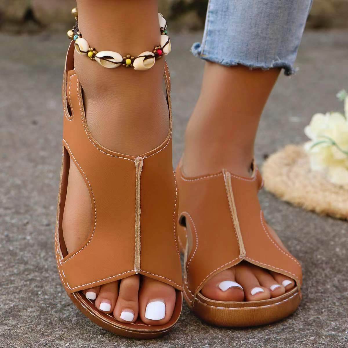 New Summer Wedges Sandals With Elastic Band Design Casual Fish Mouth Shoes For Women - Velora