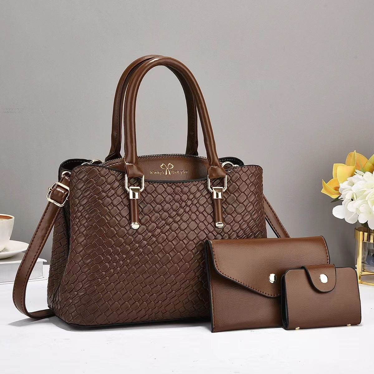 Woven Texture Three-piece Set Large Capacity One Shoulder Combination Bags women - Velora
