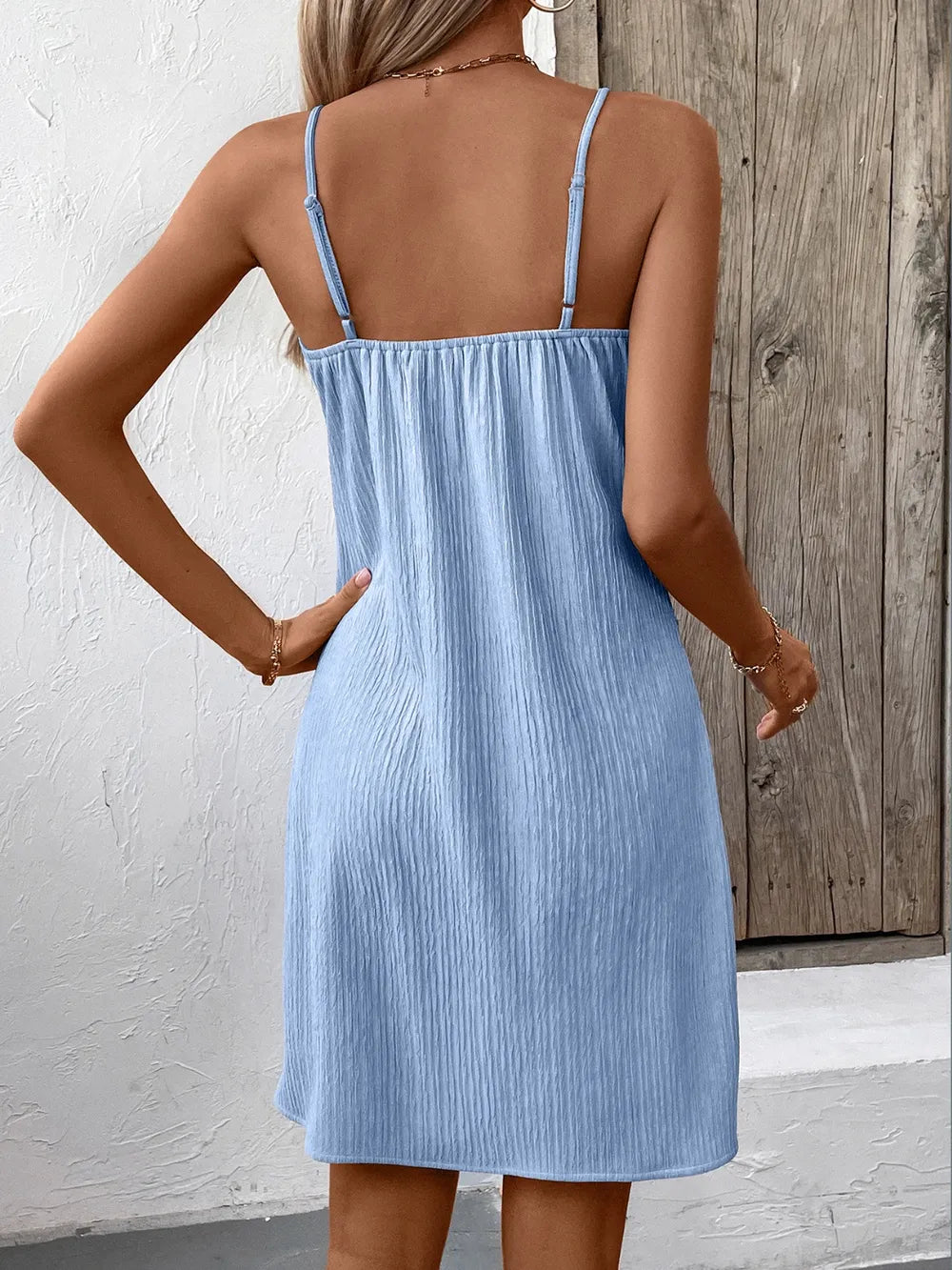 Ivy Lane Textured V-Neck Sleeveless Mini Cami Dress - Velora