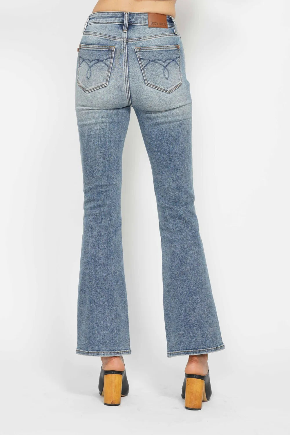 Judy Blue Full Size Tummy Control Back Embroidered Pocketed Bootcut Jeans Plus Size - Velora