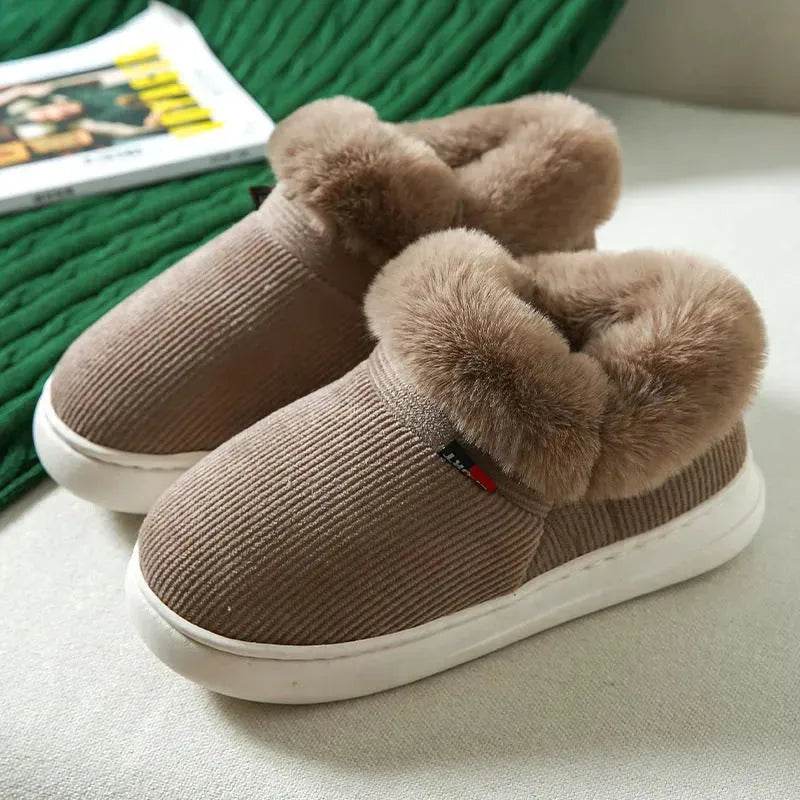 Winter Plush Cotton Shoes For Men And Women Cozy Fluffy Corduroy House Slippers Warm Slip On Fleece House Shoes - Velora