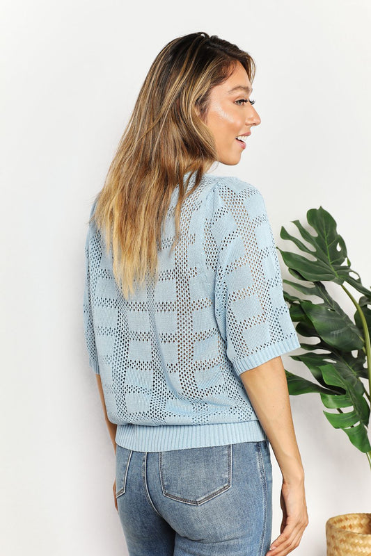Mandy Ribbed Trim Round Neck Knit Top - Velora