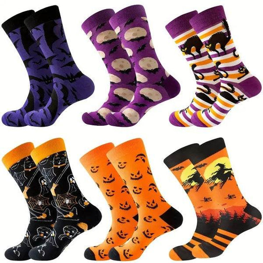 6 Pairs Halloween Christmas Socks For Men Women Girls Funny Pumkin Spider Black Cat Cotton Sock Set - Velora