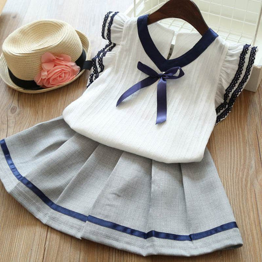 Girls' Suit Children's Clothing Summer Children Ruffled Short Sleeves - Velora