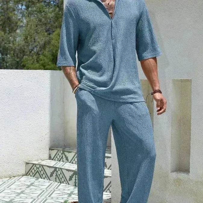 Men's Casual summer 2 piece Pant sets Short sleeved Top and Straight leg pant - Velora