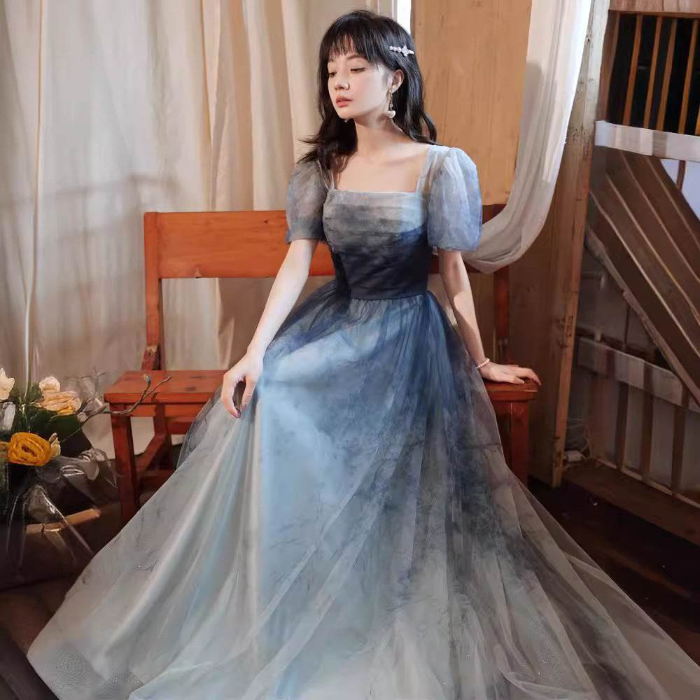 Gradient Blue Evening Elegant Socialite Ceremony Performance Banquet Dress - Velora