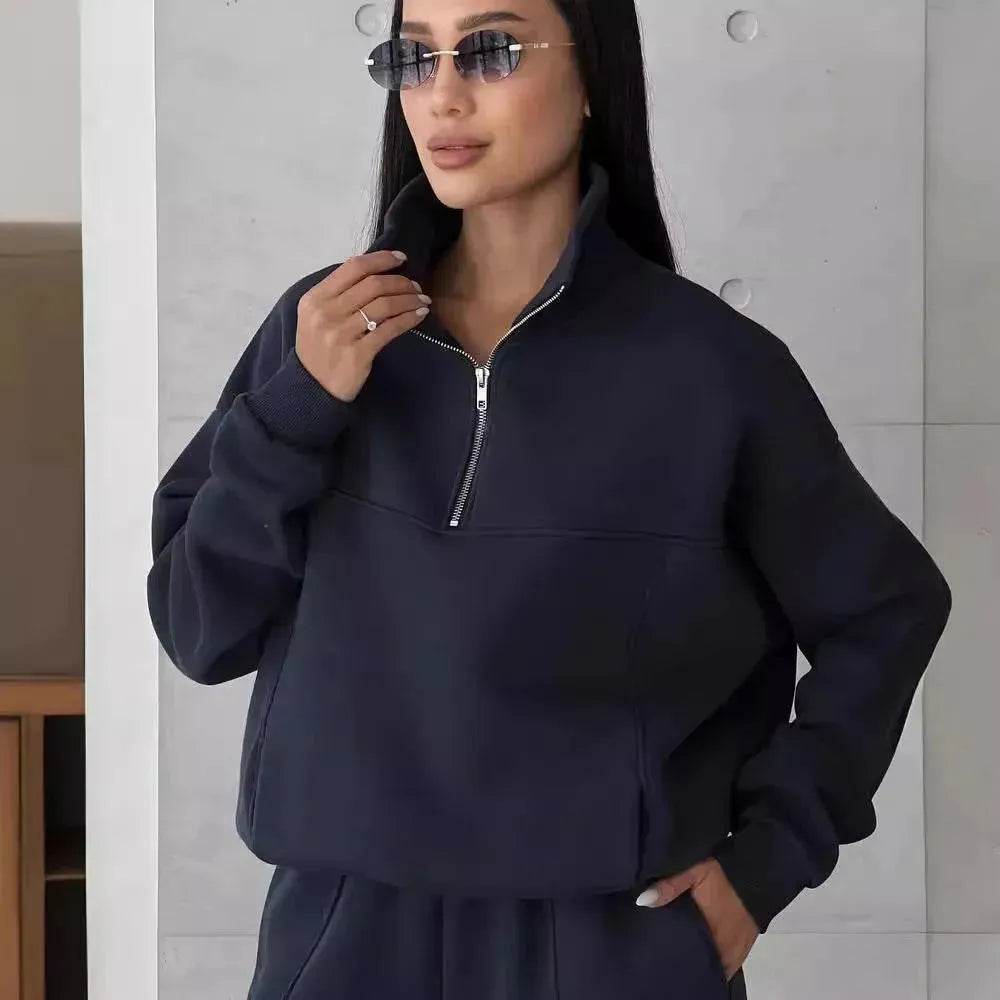 Y2K Winter Jogging Women Two Piece Set Female Zipper Coat Casual Pants Tracksuit Autumn Jacket Fashion Contrast Sport Wear Set - Velora