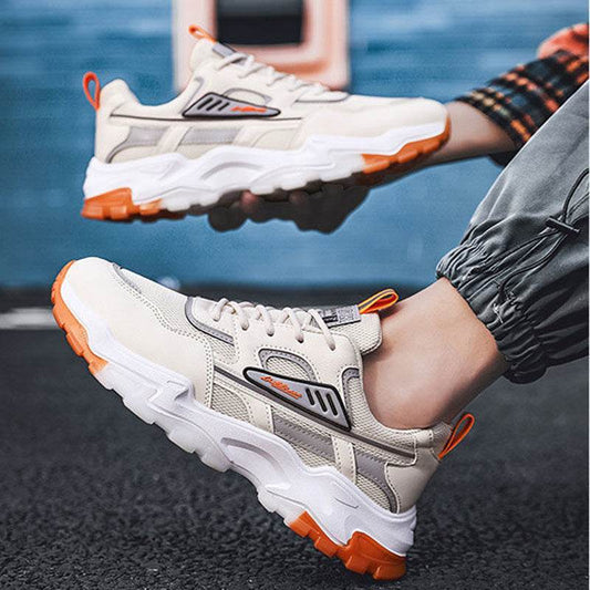 Black White Lace-up Sneakers Men Outdoor Breathable Csual Mesh Shoes Lightweight Running Sports Shoes - Velora