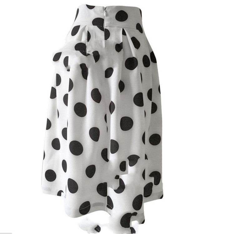 White Polka dot High Waist A-line Pleated Midi Skirt for office work - Velora