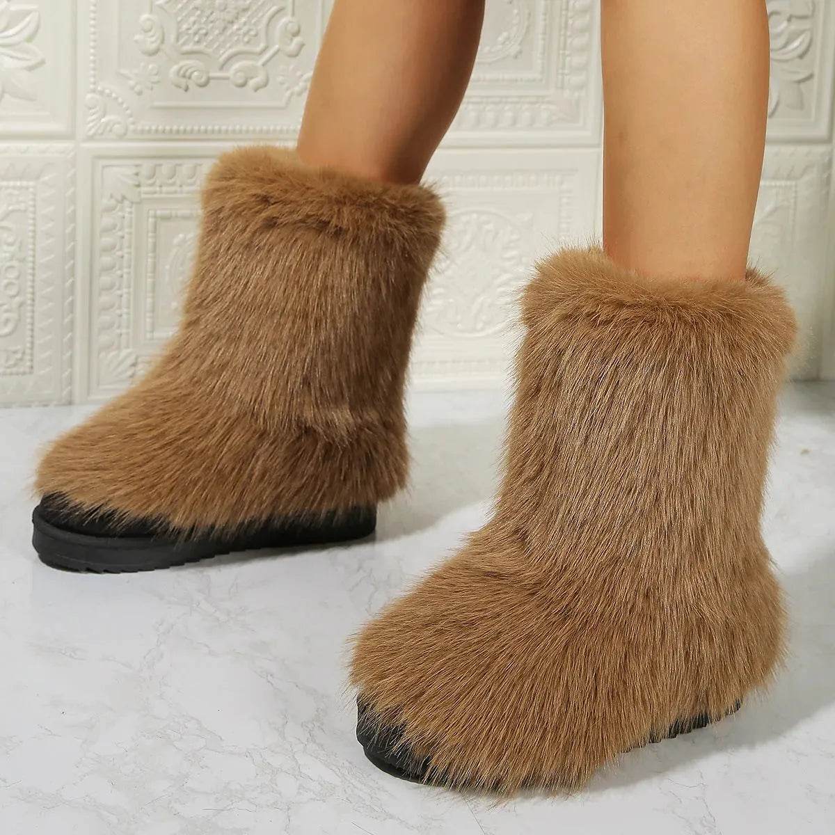 Fashion Long Plush Snow Boots Winter Warm Mid-tube Furry Cotton Shoes For Women Short Boot - Velora