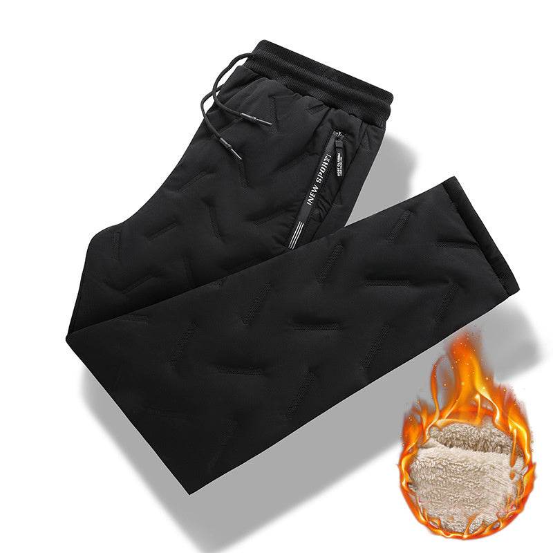 Men's Trousers Winter Velvet Thickening Loose Fleece Pants With Zip Pocket Large Size Windproof Warm Jogging Pants - Velora
