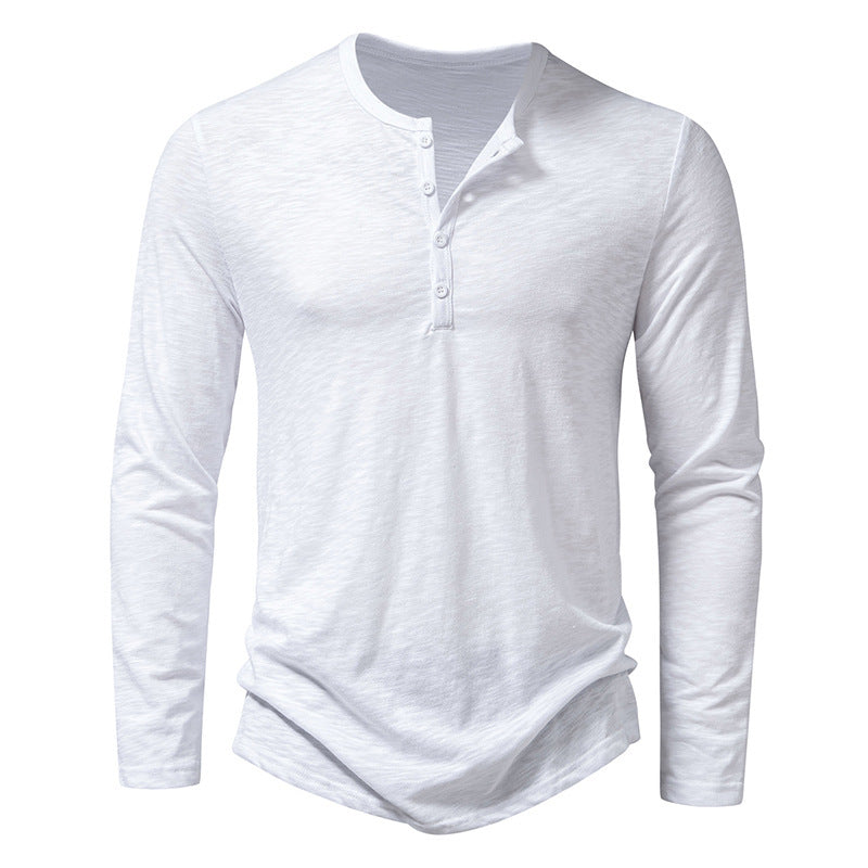Men's Long-sleeved T-shirt Fashion Casual Solid Color Pullover Button Top Autumn And Spring Clothing Velora