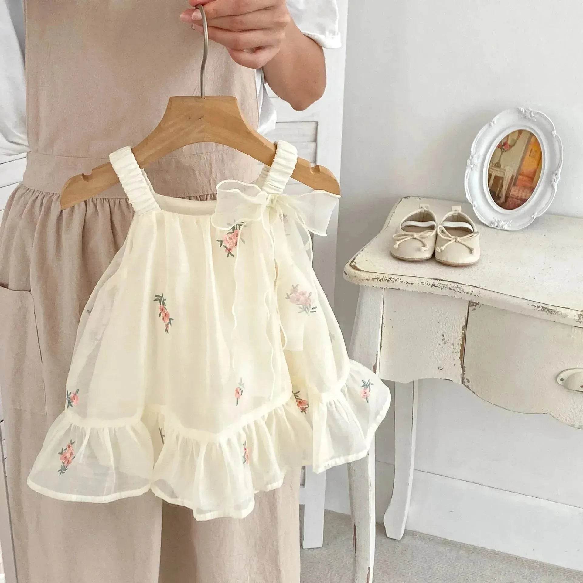 Newborn baby girl Embroidered Mesh Baby Bloomer With Skirt Infant baby Casual dress for baby girl - Velora