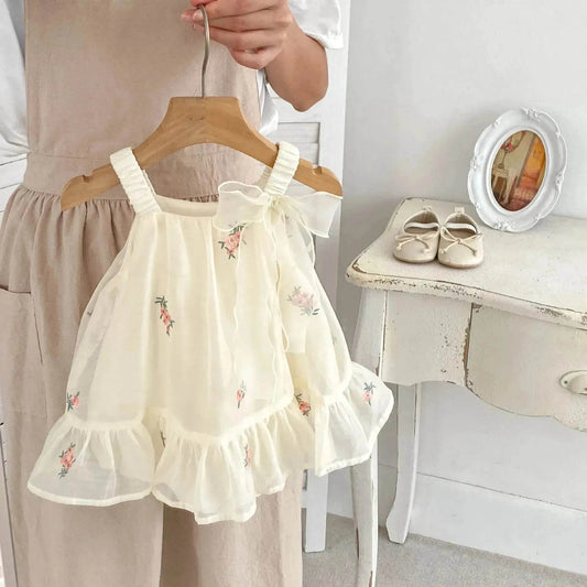 Newborn baby girl Embroidered Mesh Baby Bloomer With Skirt Infant baby Casual dress for baby girl - Velora
