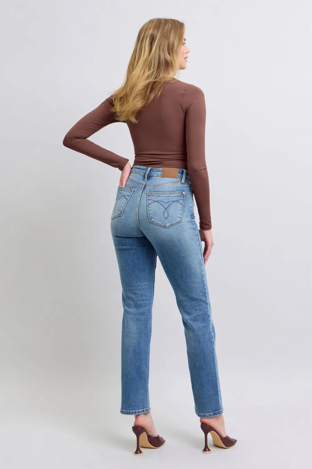 Judy Blue Full Size Run Vintage Wash Thermal Straight Jeans - Velora