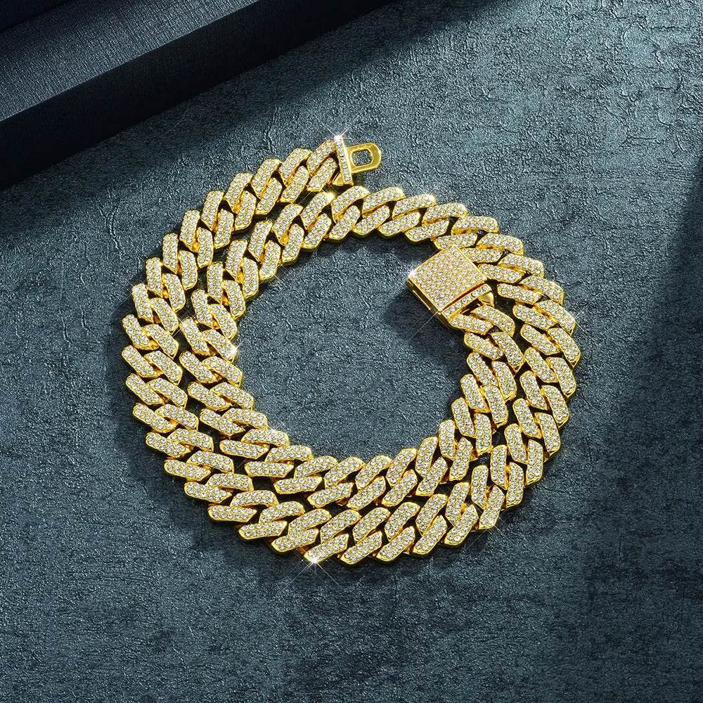 Box Buckle 14mm Bar Cuban Link Chain Bracelet and Necklace 2pcs - Velora