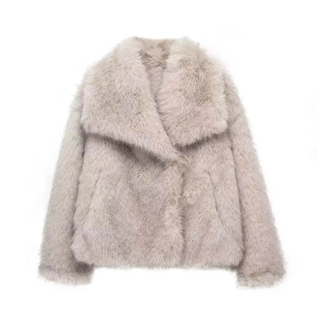 Winter Plush Open front Coat Thick lapel Outwear Faux Fur Coat women - Velora