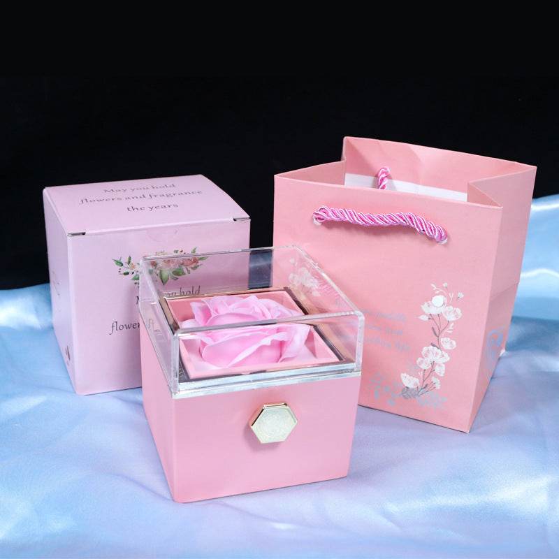 Rotating Soap Flower Rose Gift Box Creative Rotating Rose Jewelry Packaging Box Valentine's Day Gift For Women - Velora